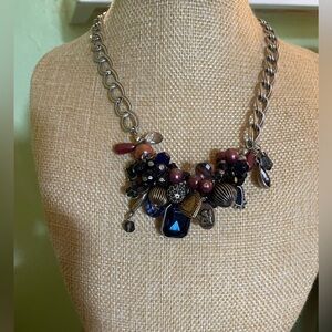 Unique Fairycore blue crystal, bead, copper heart locket and cherub necklace